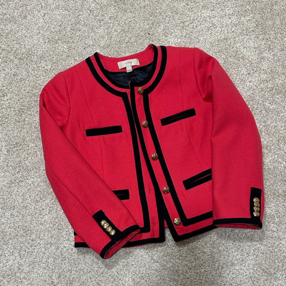 J. Crew Women’s Lady Jacket | Raspberry Blazer with Black Trim | Sz 2